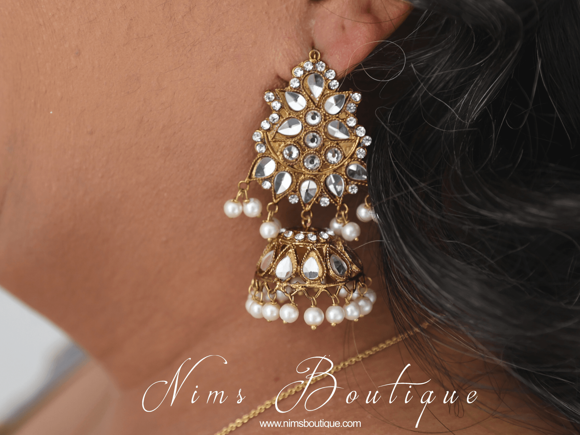 Nims Boutique Nandini Maharani Antique Gold & Pearl Chumke