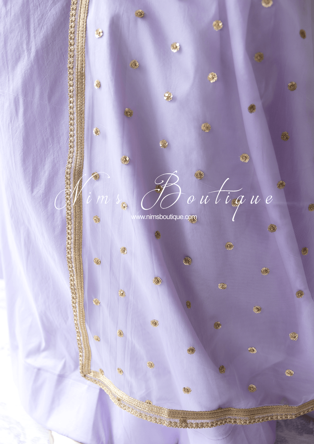 Nims Boutique Luxury Light Lilac Net Sequin Dupatta/Chunni LNS6