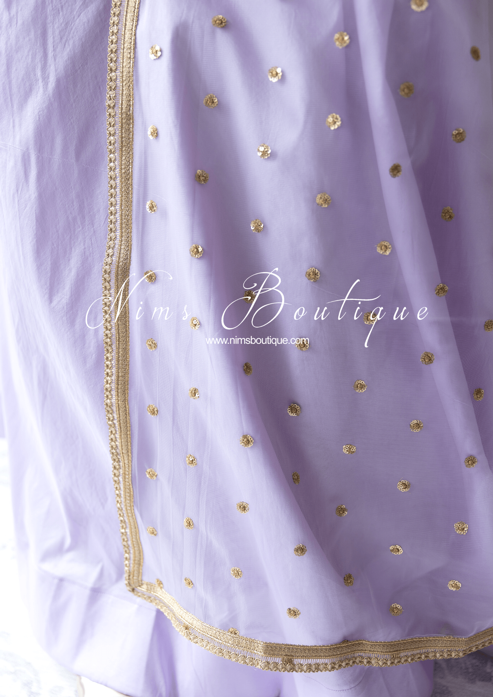 Nims Boutique Luxury Light Lilac Net Sequin Dupatta/Chunni LNS6