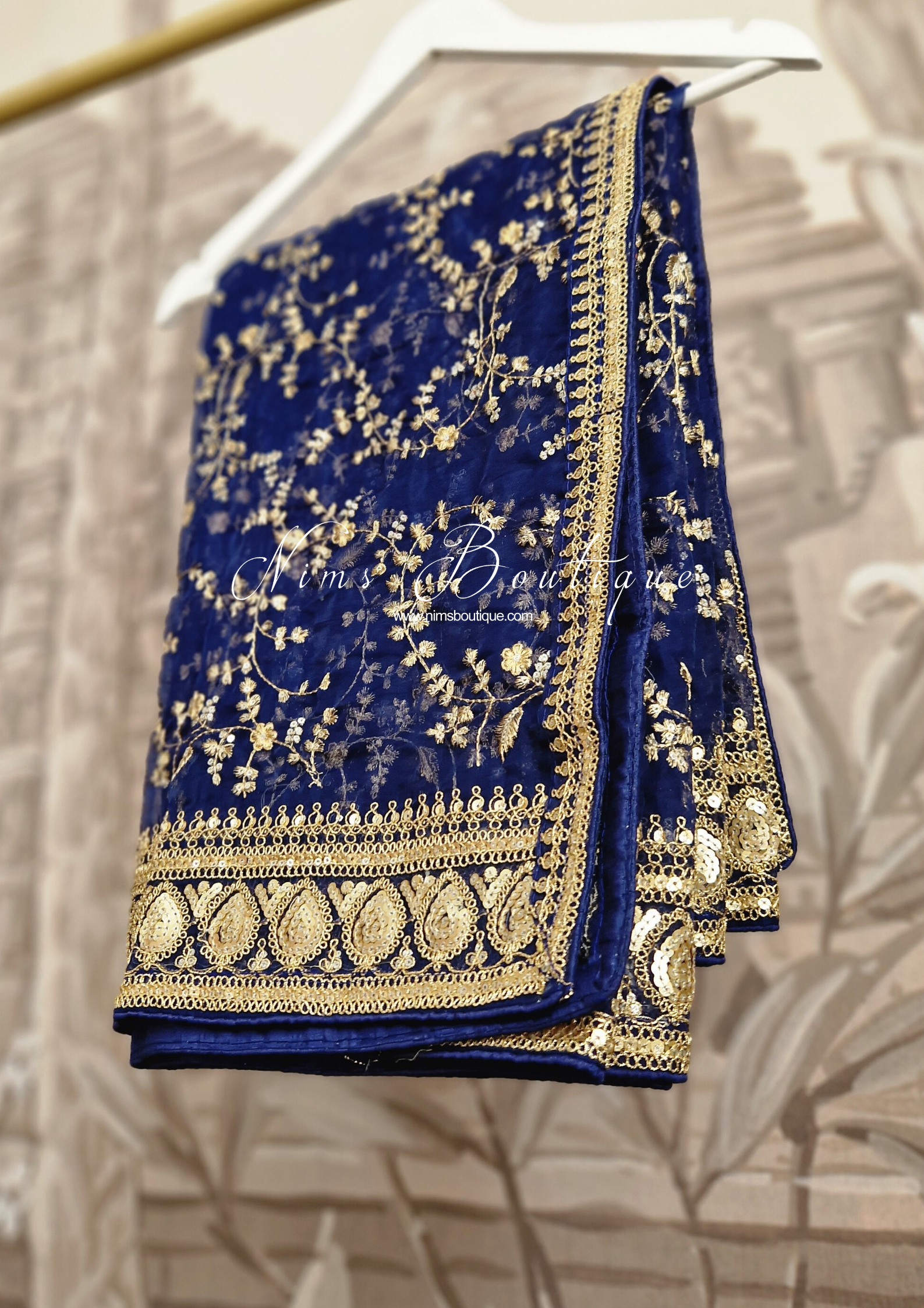 Nims Boutique Mahi Luxury Navy Organza Embroidered Dupatta/Chunni