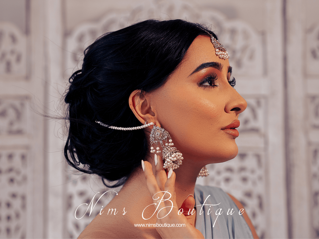 Nims Boutique Tamannah Royal Pearl Earrings & Tikka Set