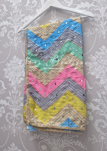 Nims Boutique Sitara Luxury Bright Pastels Zig Zag Mirror Dupatta/Chunni