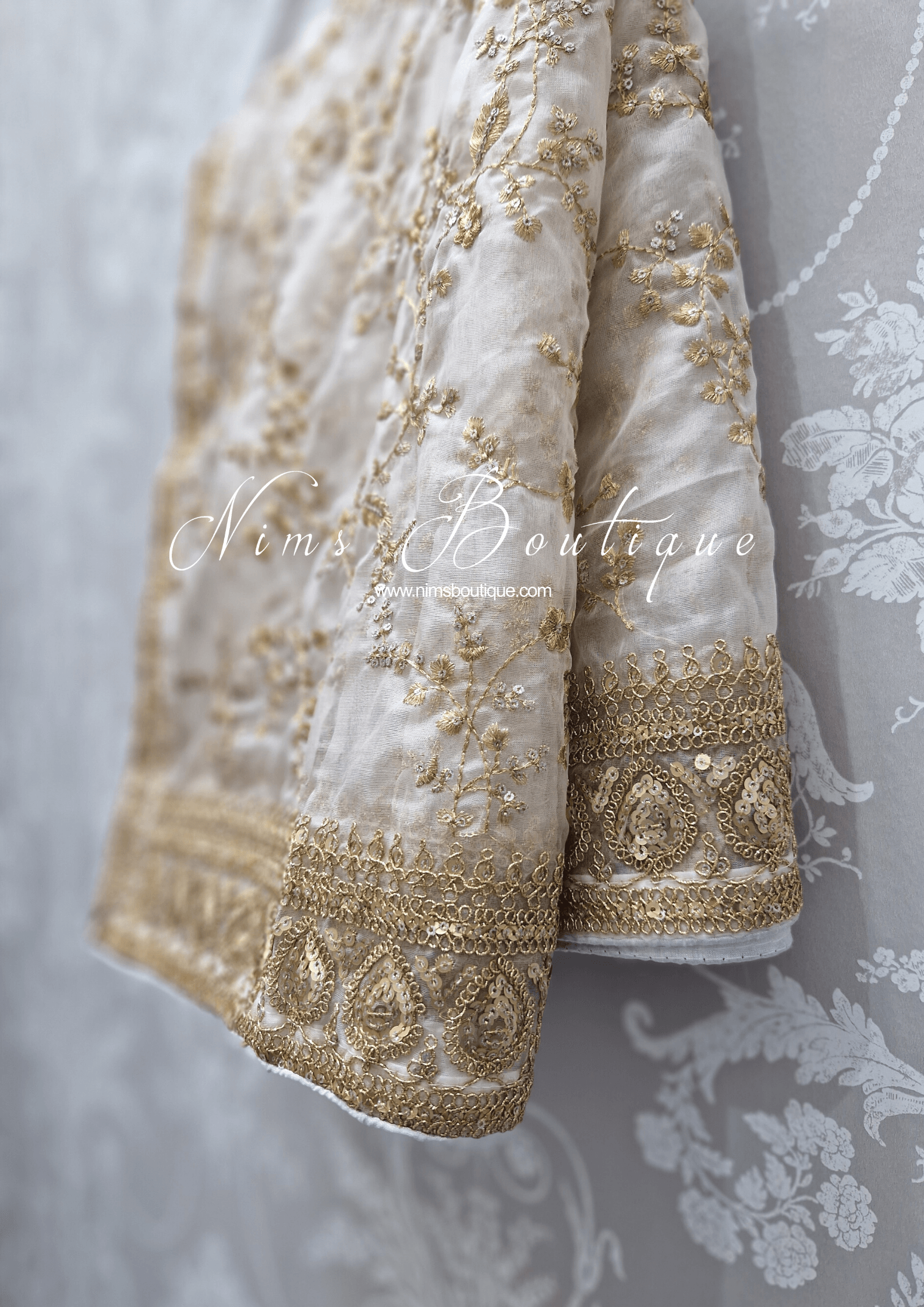 Nims Boutique Mahi Luxury Ivory Organza Embroidered Dupatta/Chunni