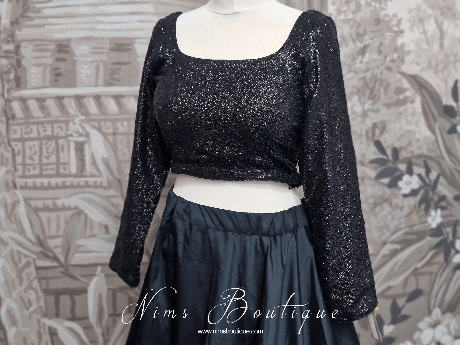 Nims Boutique Luxury Black Sequin Long sleeved Blouse size 4-22