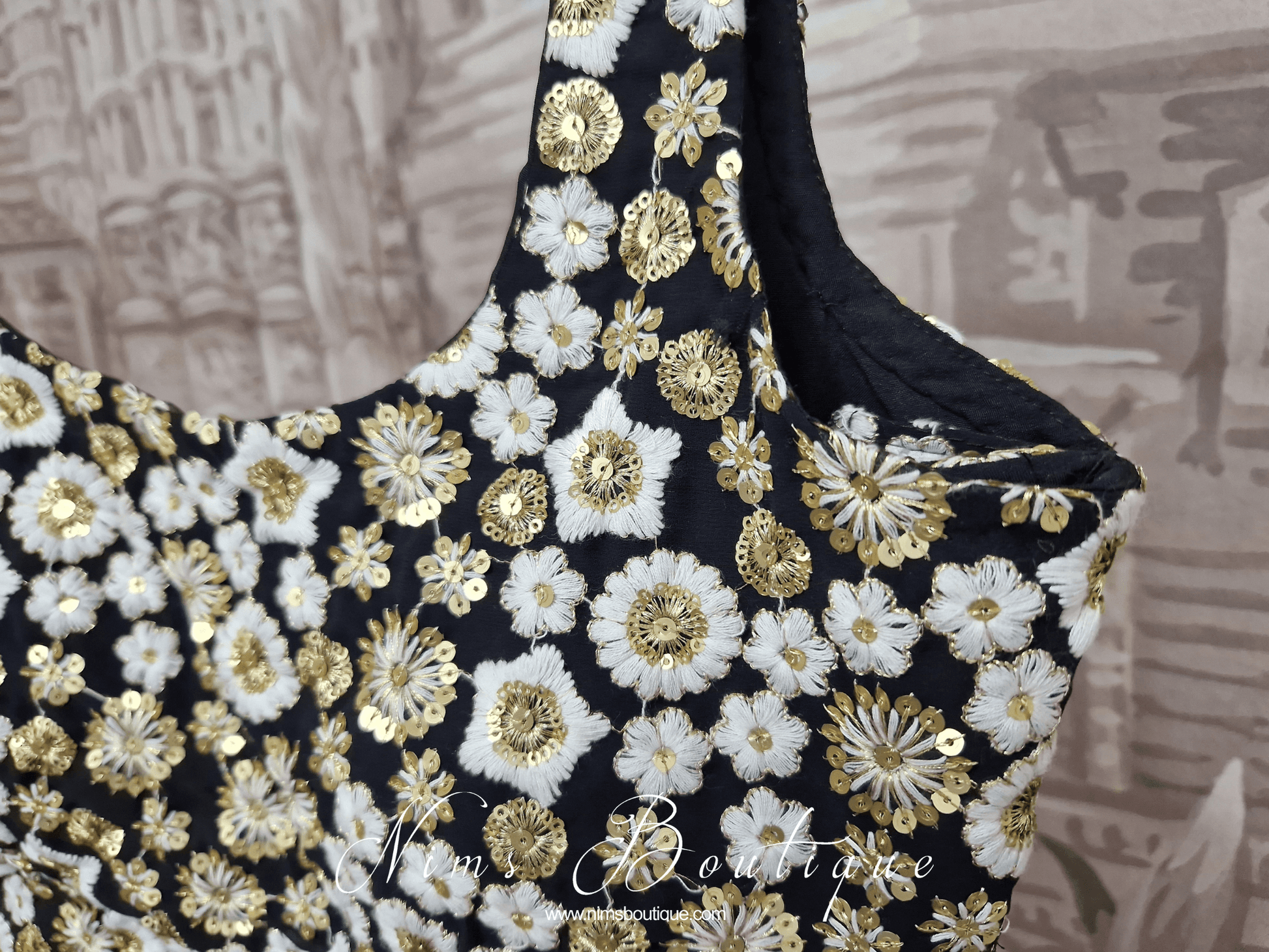 Nims Boutique Luxury NB Black & Ivory Sequin Bow Blouse size 4-20