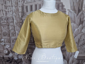Dark Gold Pure Silk High Neck Blouse with sleeves (4-24)