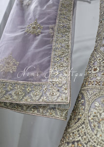 Luxury Semi Stitched Grey/Lilac Embroidered Lehnga