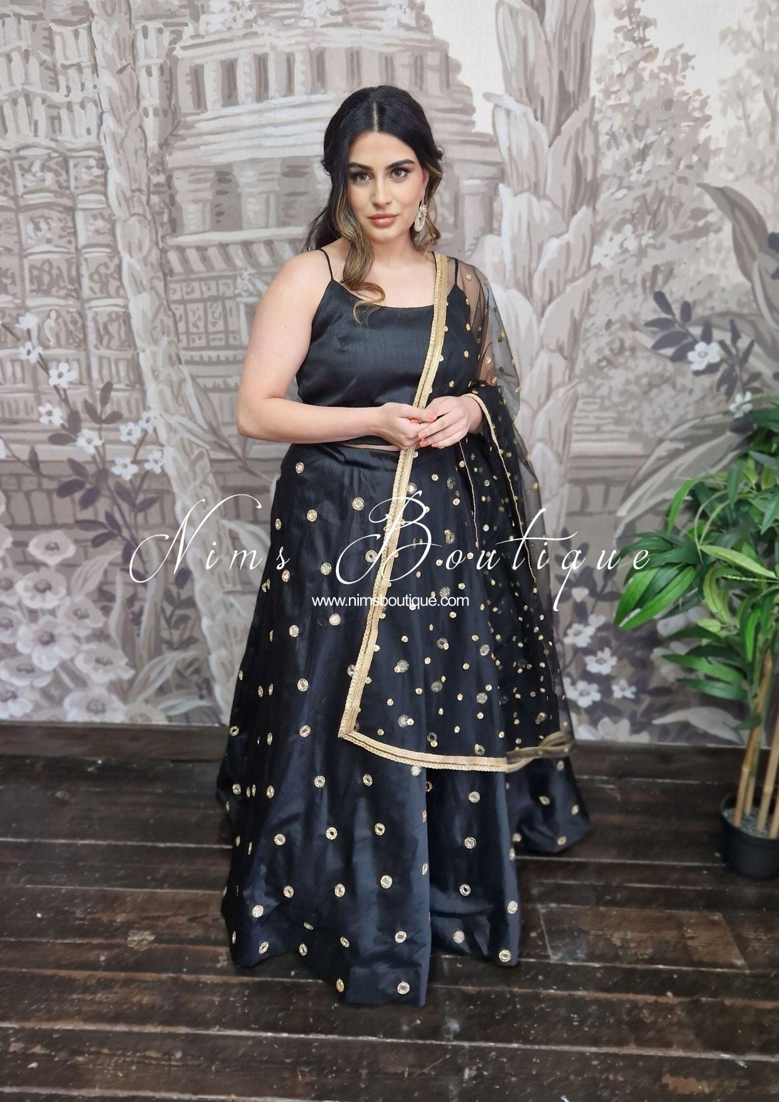 Nims Boutique Rani Luxury Black Mirror readymade lehnga skirt sizes 4-26