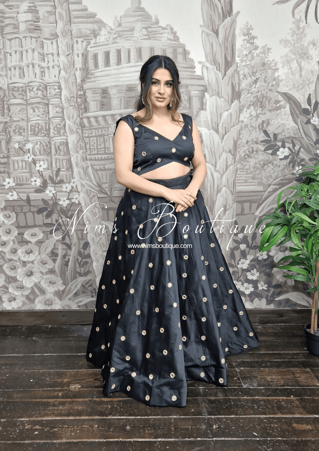 Nims Boutique Rani Luxury Black Mirror readymade lehnga skirt sizes 4-26