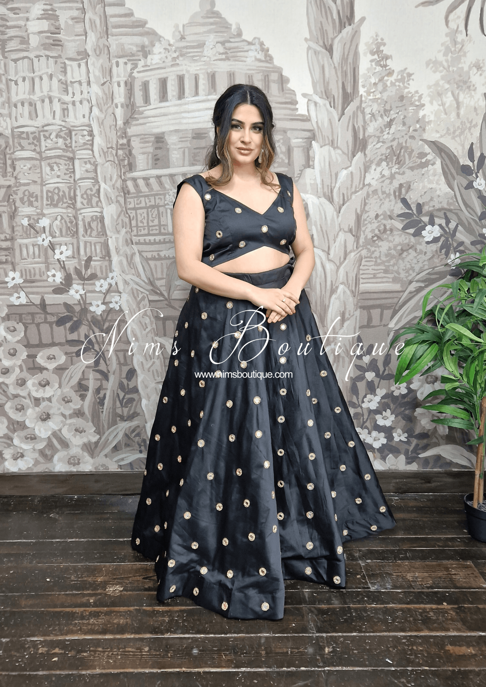 Nims Boutique Rani Luxury Black Mirror readymade lehnga skirt sizes 4-26