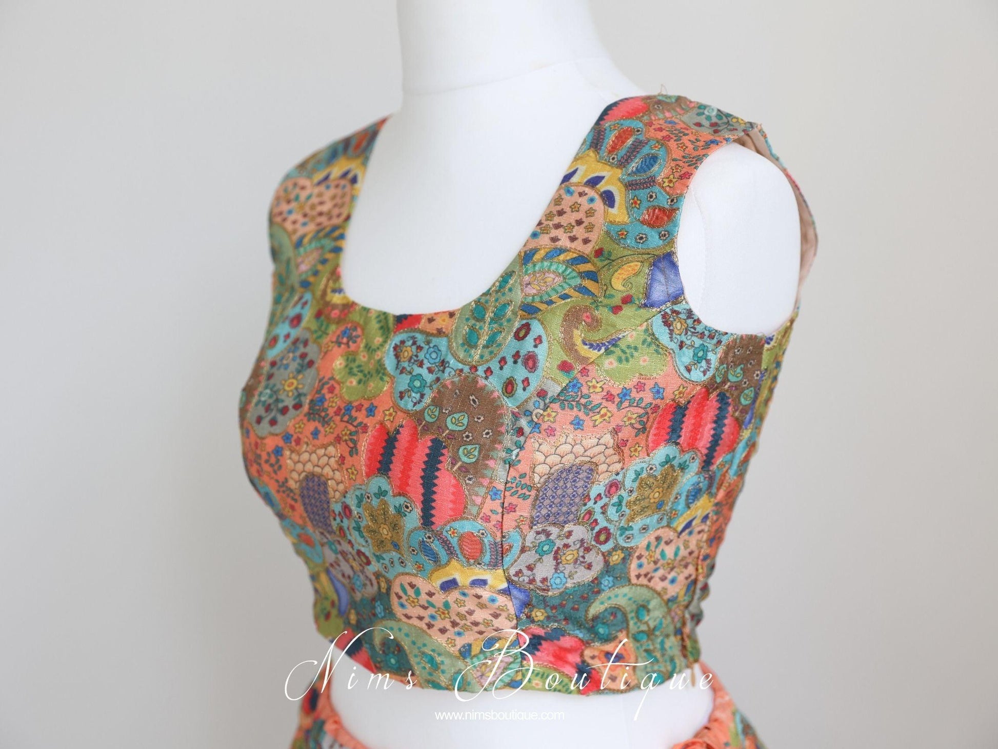 Nims Boutique Suraiya Luxury Mints/Blues Printed Blouse sizes 8-12