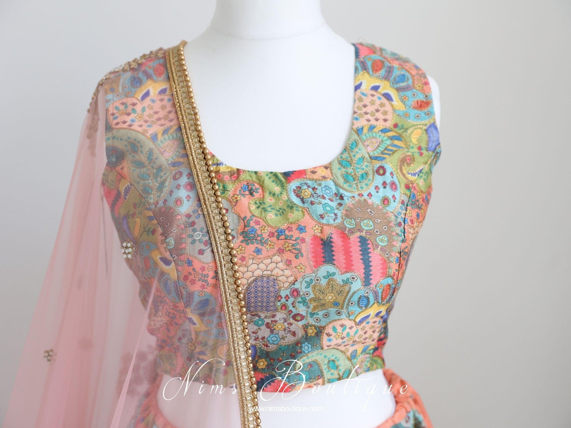 Nims Boutique Suraiya Luxury Mints/Blues Printed Blouse sizes 8-12