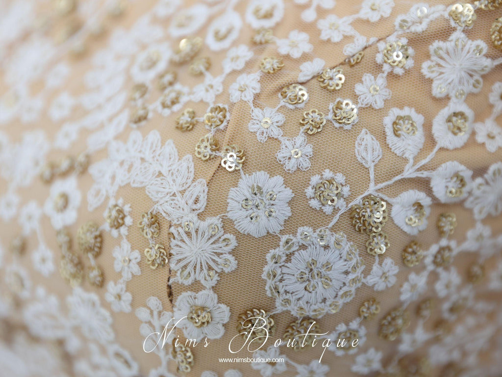 Nims Boutique Luxury Ivory & Gold Thread Embroidered Long sleeved Blouse size 10-24