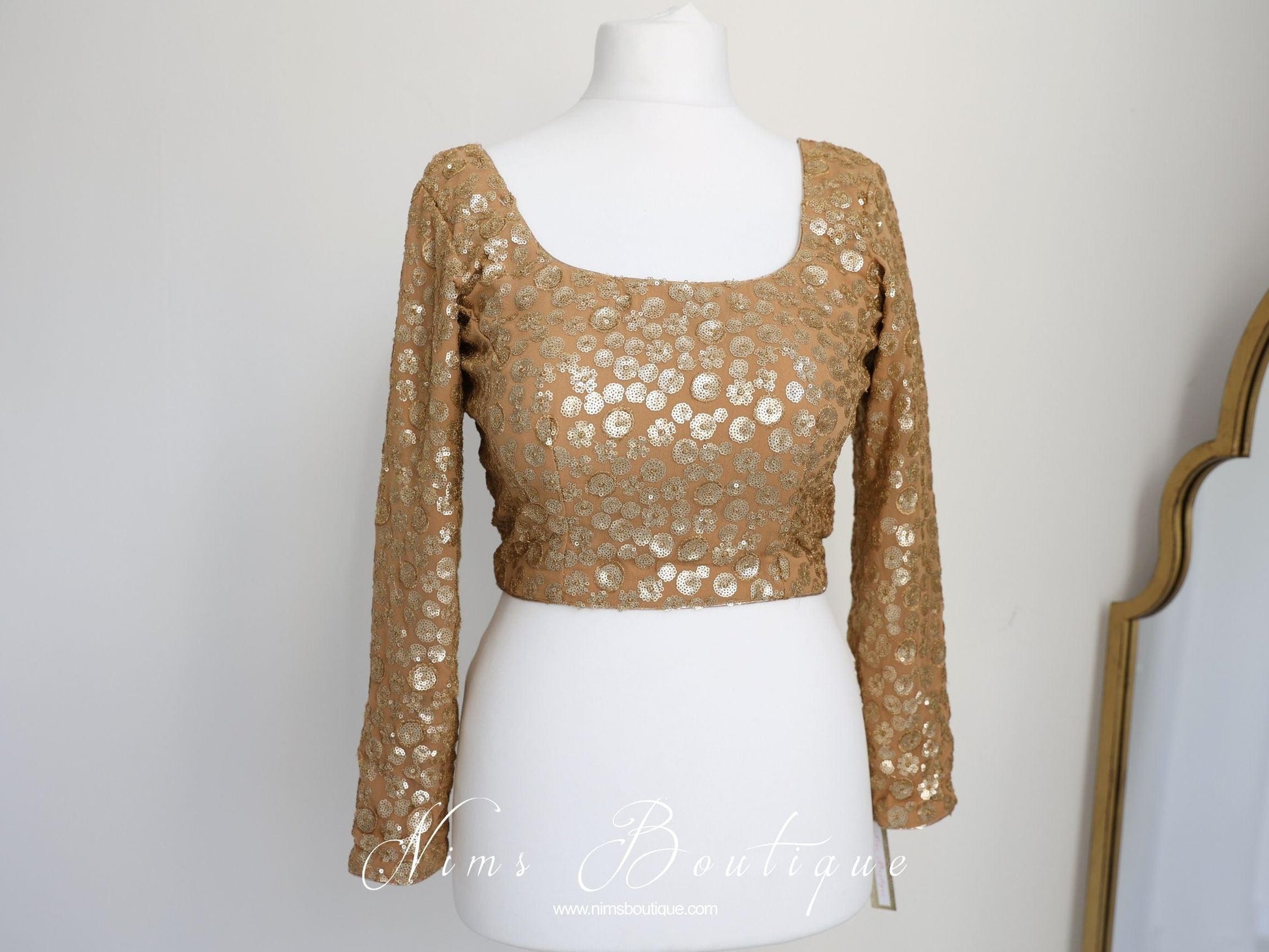 Nims Boutique Luxury Rose Gold Sequin Embellished Long sleeved Blouse size 10-24