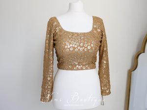 Luxury Rose Gold Sequin Embellished Long sleeved Blouse (size 10-24)