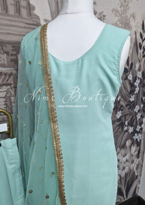 Mint & Multicolour Threadwork Sharara Suit (Size 10-12)