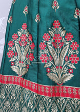 Dark Green & Red Brocade Semi stitched skirt/lehnga