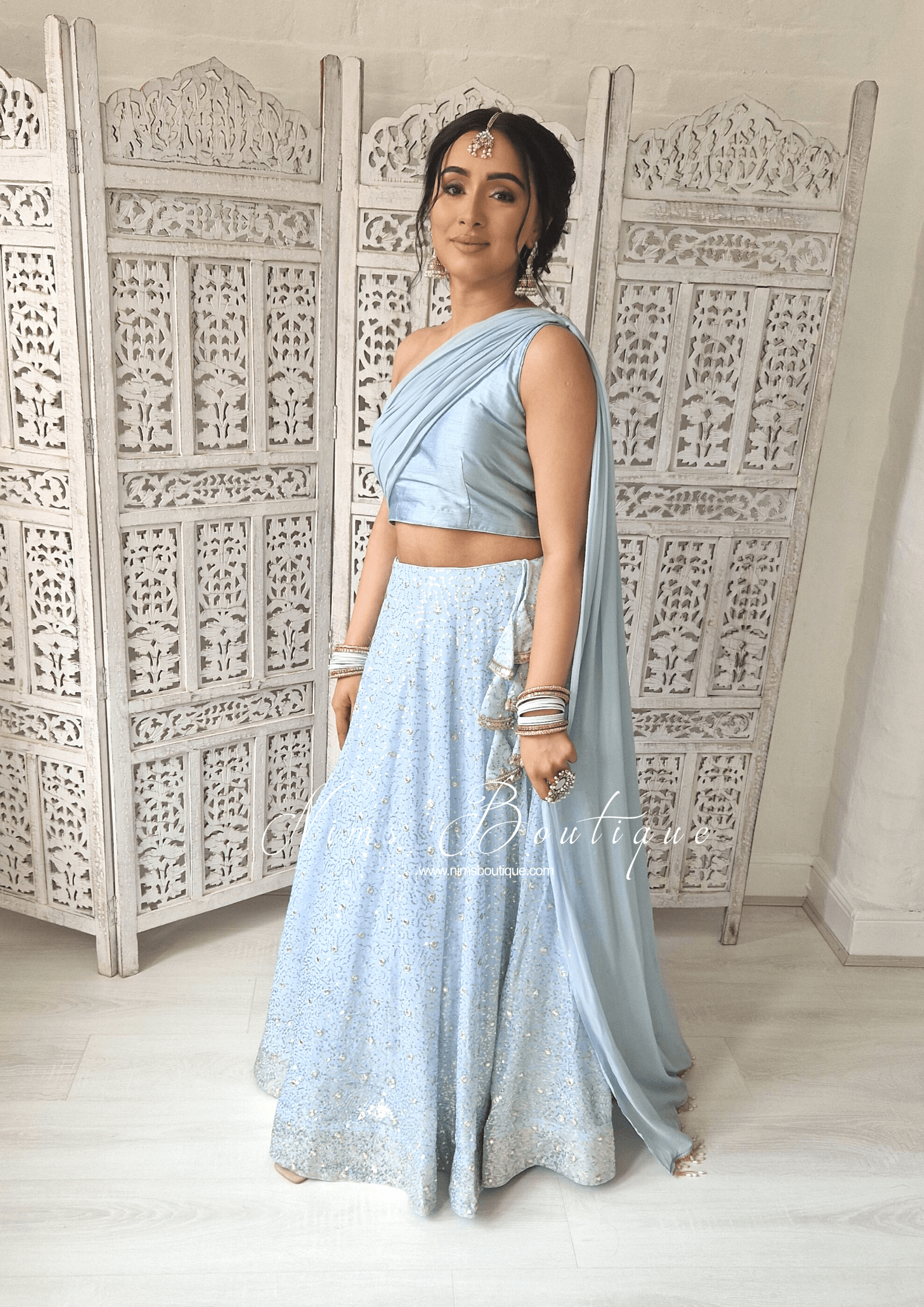 Nims Boutique Arya Powder Blue & Gold Sequin Luxury Skirt sizes 4-14