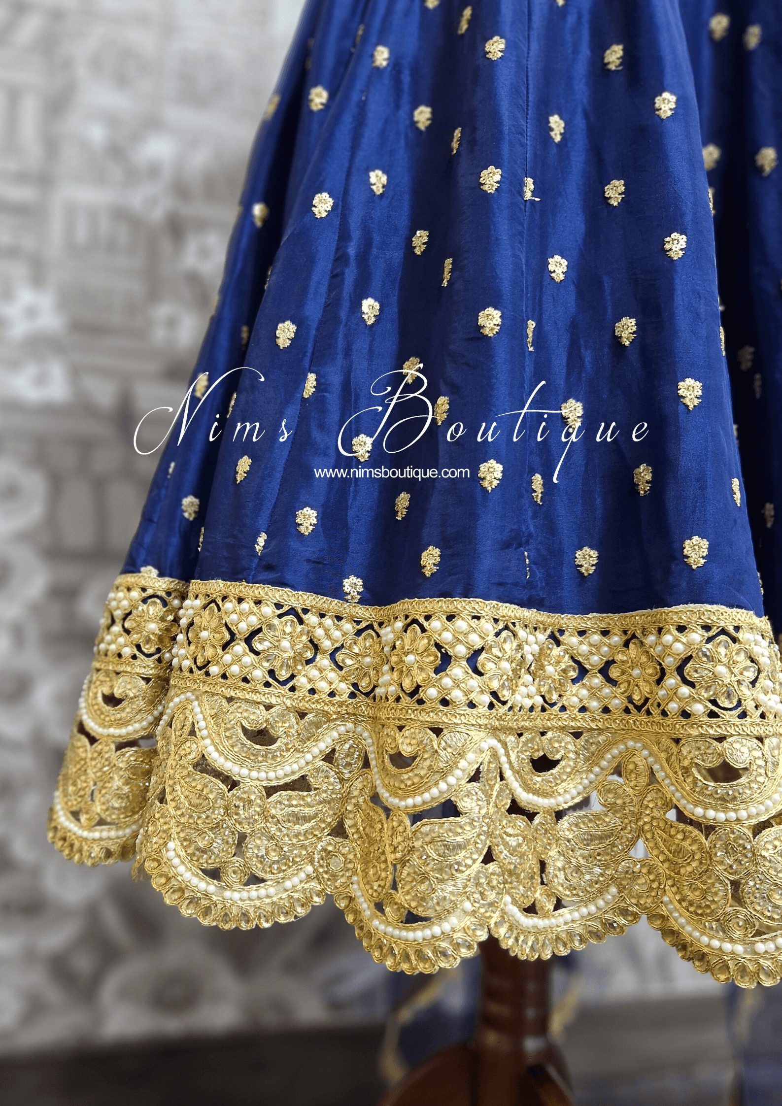 Nims Boutique The NB Luxury Navy Silk Anarkali with Pajami sizes 4-20
