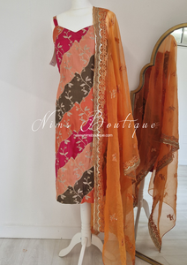 Kajal Orange, Mehndi Green & Rani Pink Pajami Suit (sizes 6 to 14)