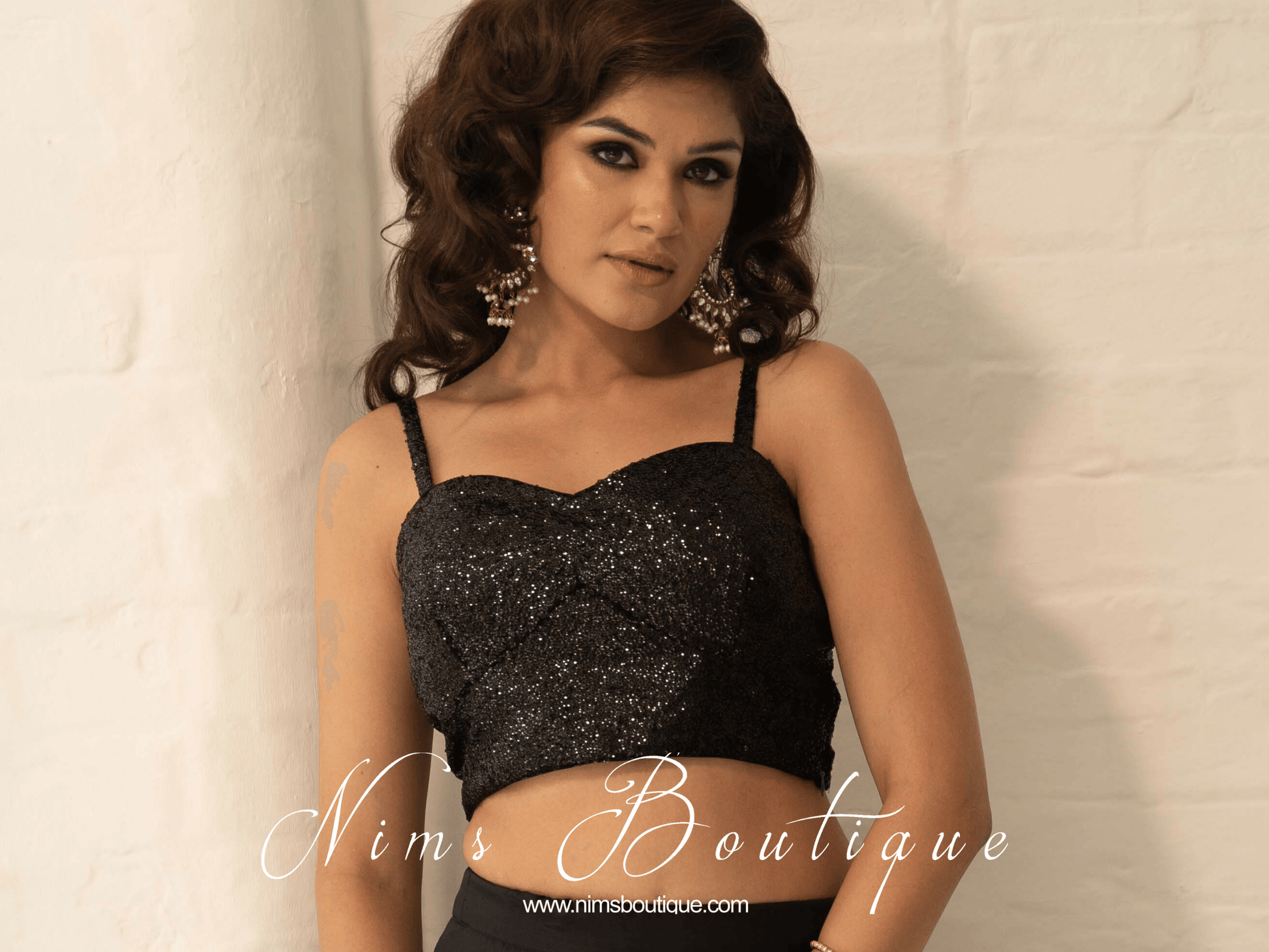 Nims Boutique Gia Black Sequin Strap Blouse 4-16