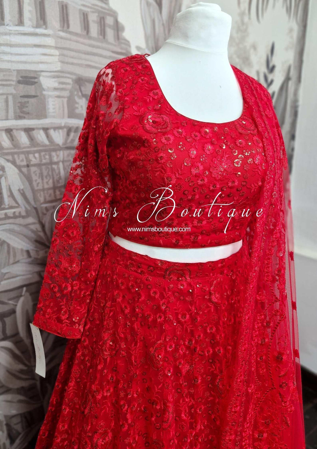 Nims Boutique Luxury Deep Red Sequin Lehnga 8-20