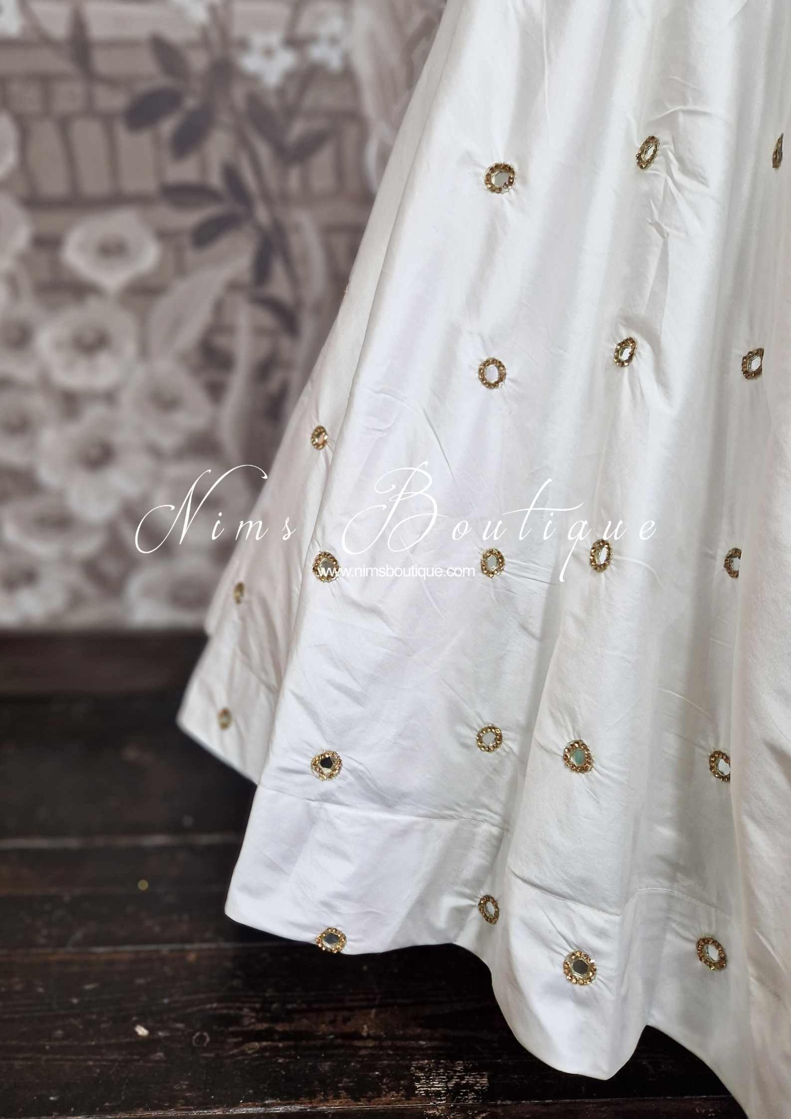 Nims Boutique Rani Luxury White Mirror readymade skirt/lehnga size 4-22