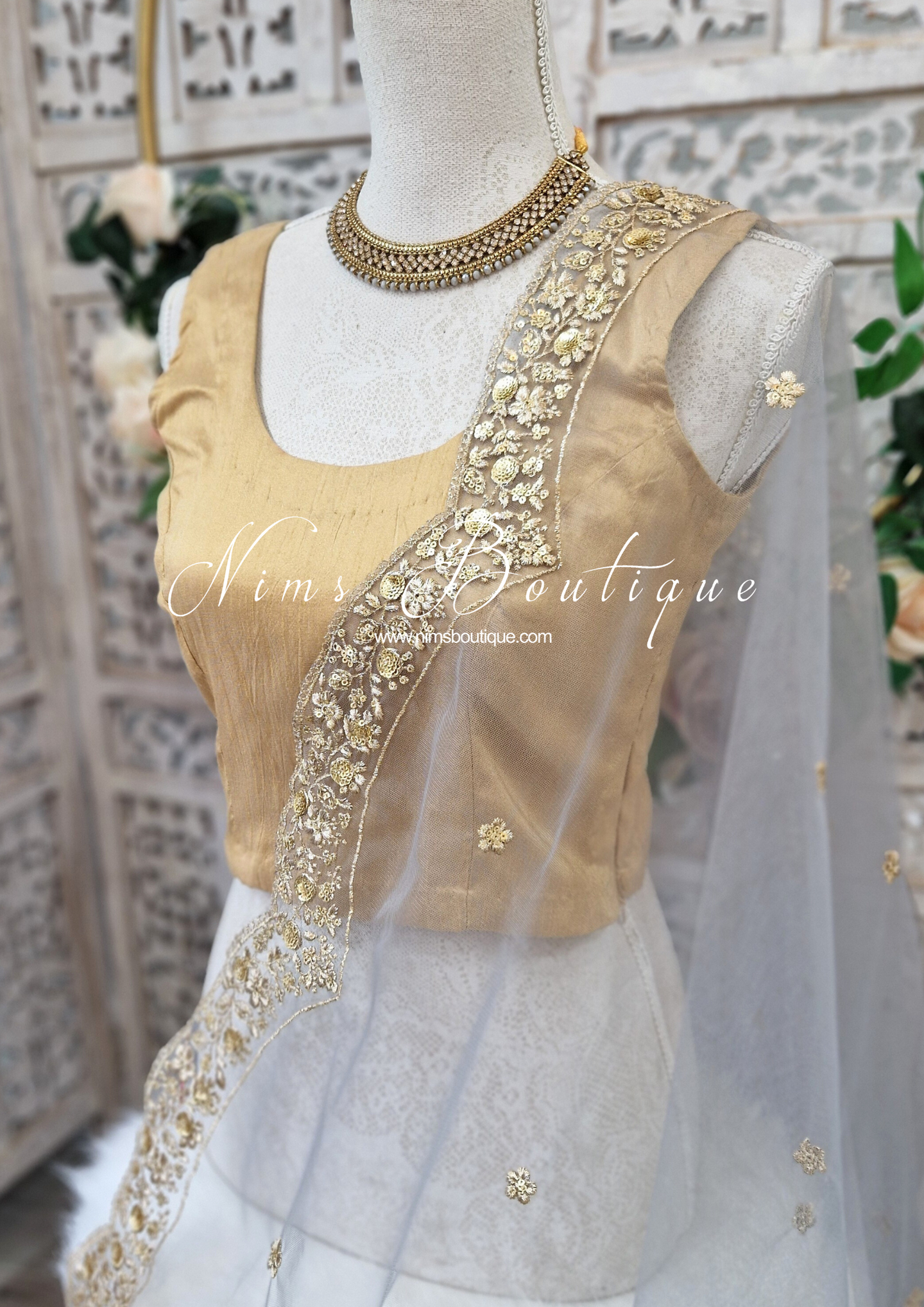 Luxury Grey Net Sequin Scallop Edge Dupatta/Chunni (SE1)