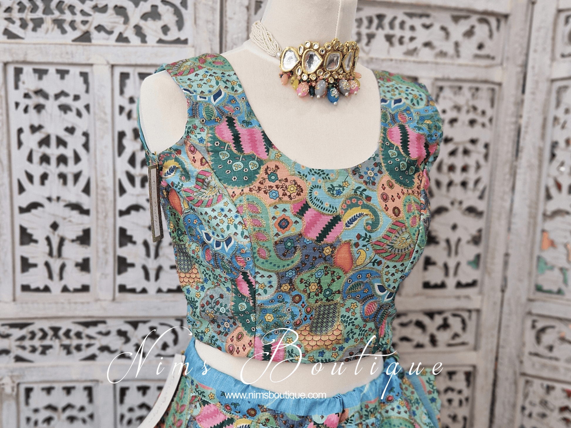 Nims Boutique Suraiya Luxury Blues Printed Blouse sizes 6-18