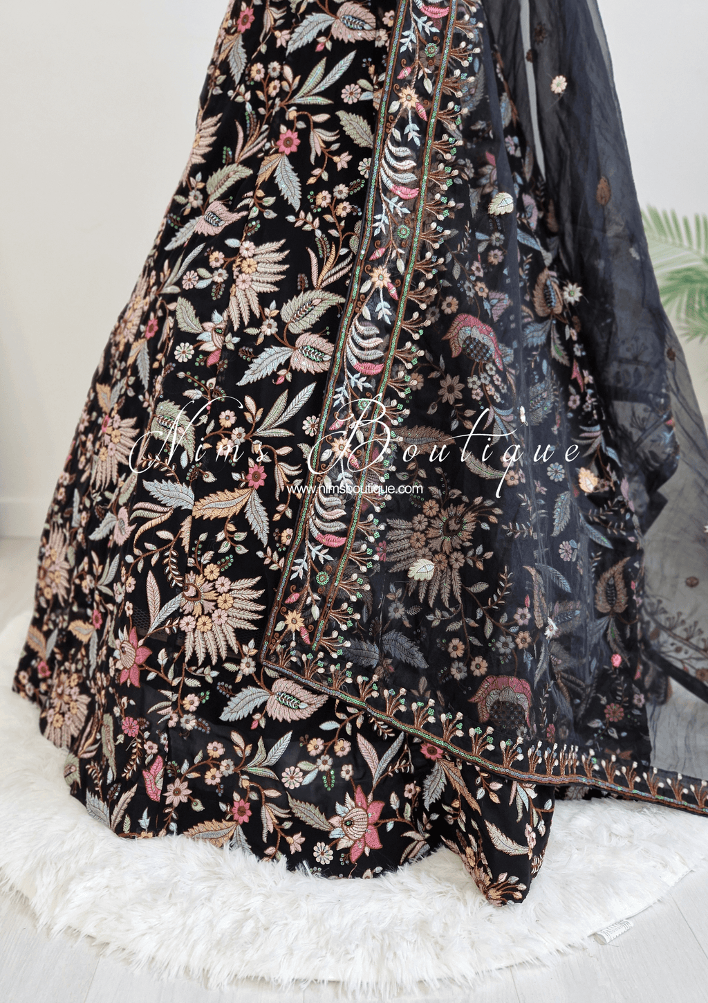 Nims Boutique Sarika Luxury Black Organza Embroidered Dupatta/Chunni