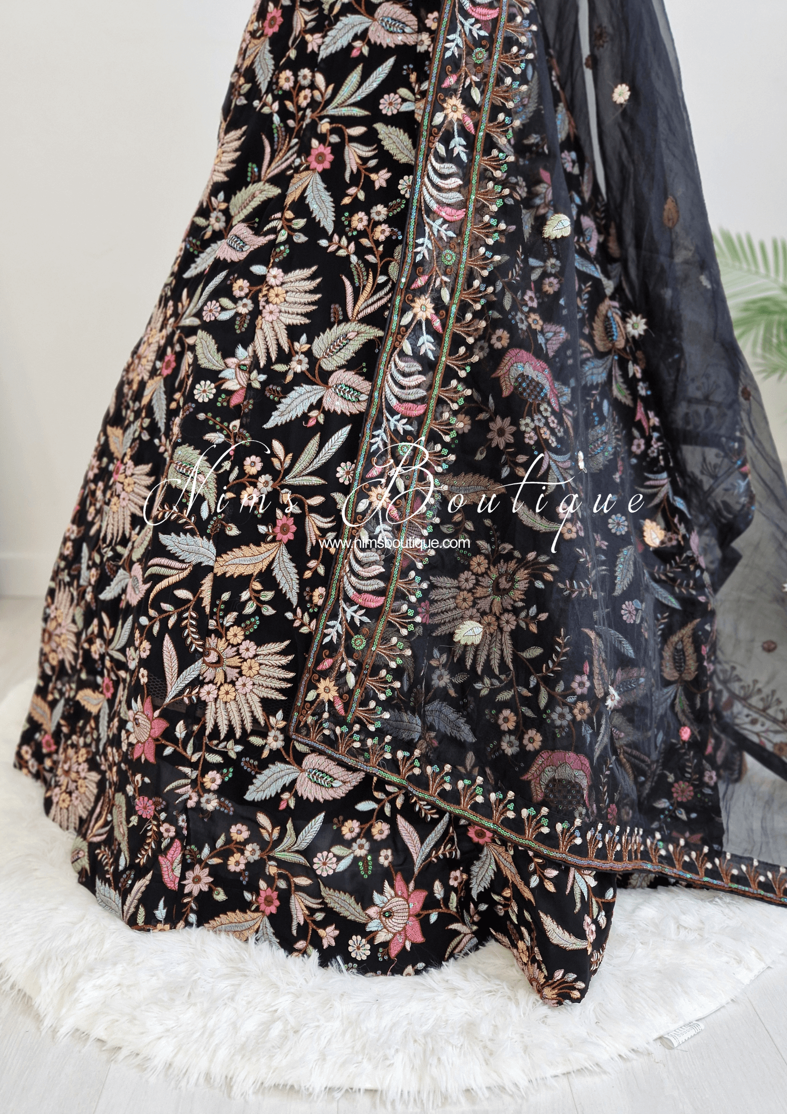 Nims Boutique Sarika Luxury Black Organza Embroidered Dupatta/Chunni