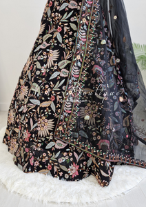 Sarika Luxury Black Organza Embroidered Dupatta/Chunni