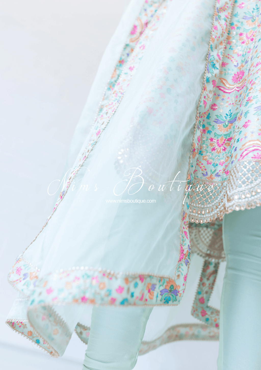Nims Boutique Mia Mint Green & Multicolour Frock Pajami Suit sizes 4-22