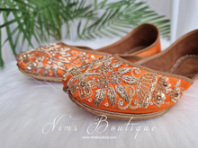 Nims Boutique Orange Embellished Leather Punjabi Juttis