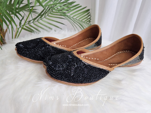 Black Beaded Leather Punjabi Juttis