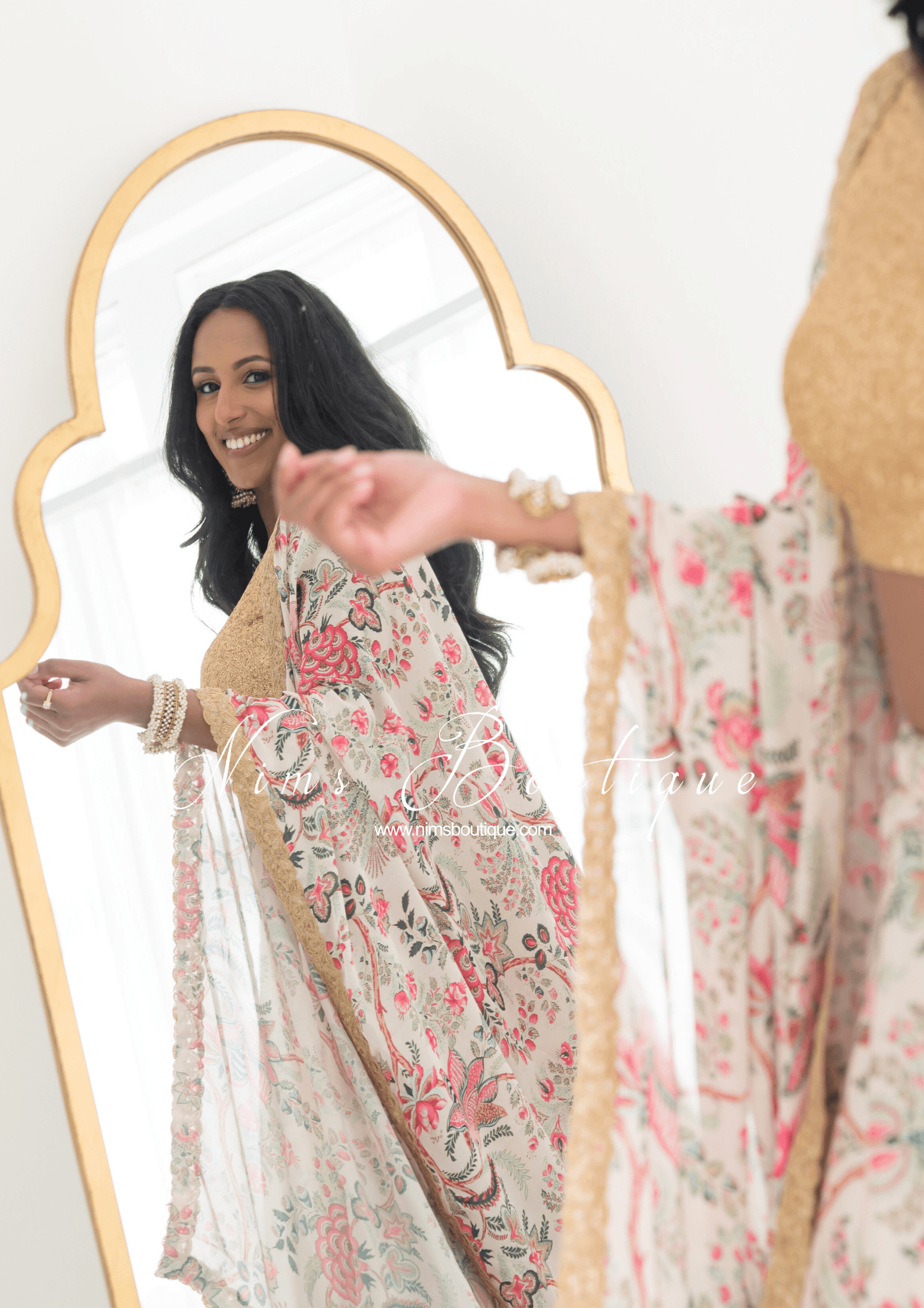 Nims Boutique Kitara Satin Print Dupatta/Chunni sequin edging