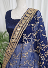 Mahi Luxury Navy Organza Embroidered Dupatta/Chunni