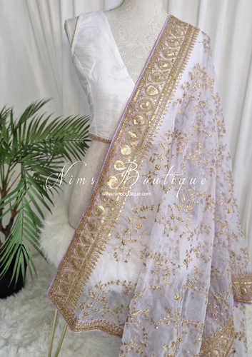 Mahi Luxury Lilac Organza Embroidered Dupatta/Chunni