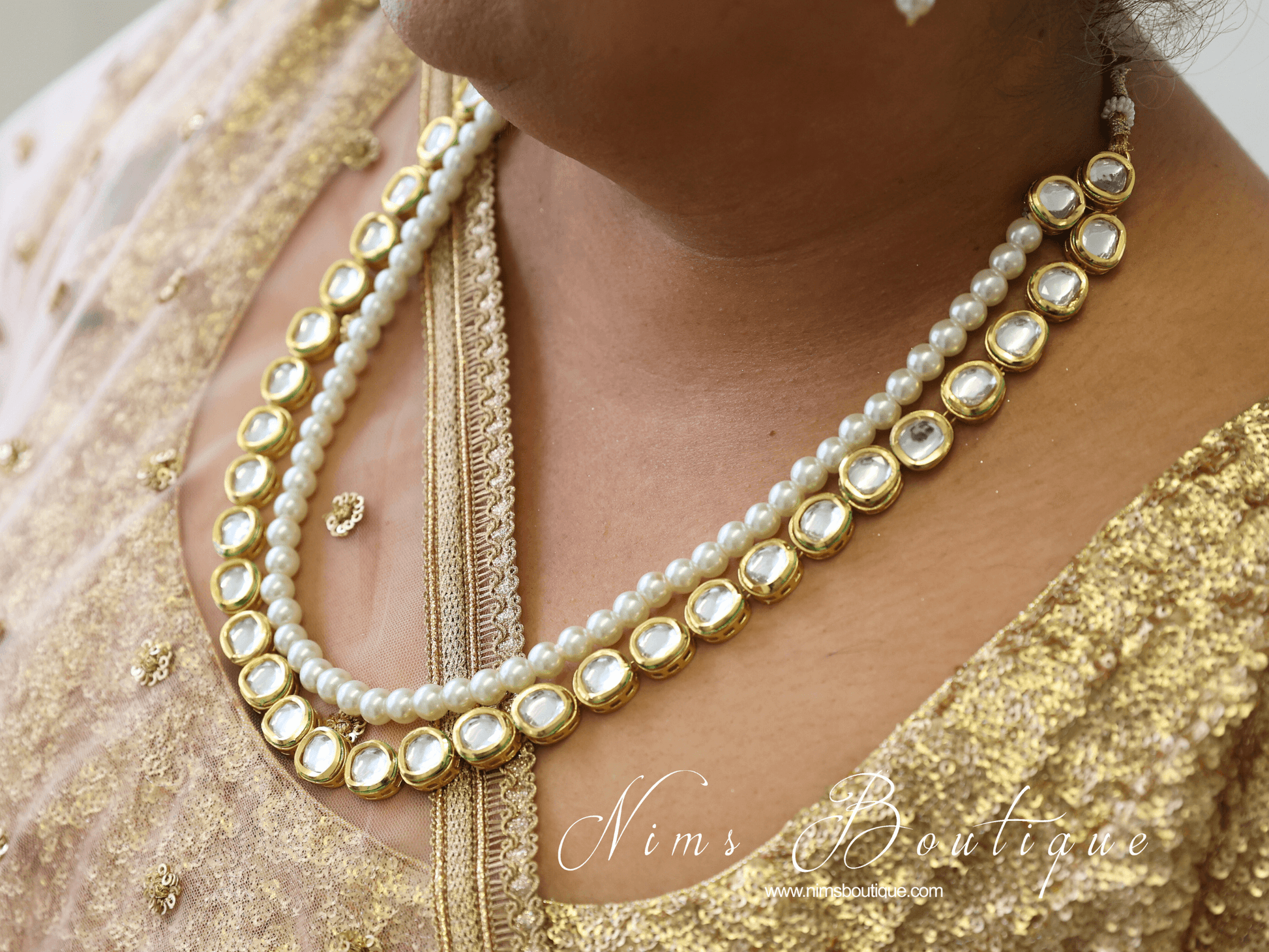 Nims Boutique Madhuri Kundan Pearl Haar Set