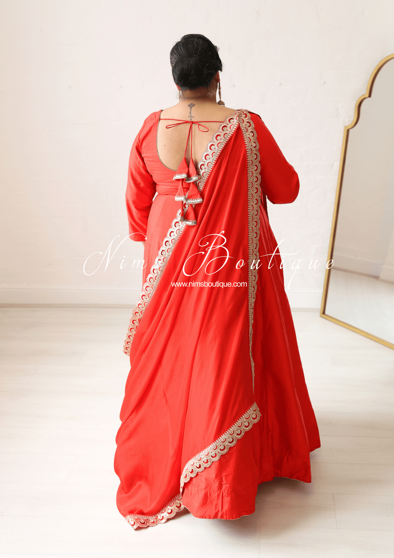 Nims Boutique Saira raw silk red gown with pajami sizes 8-20