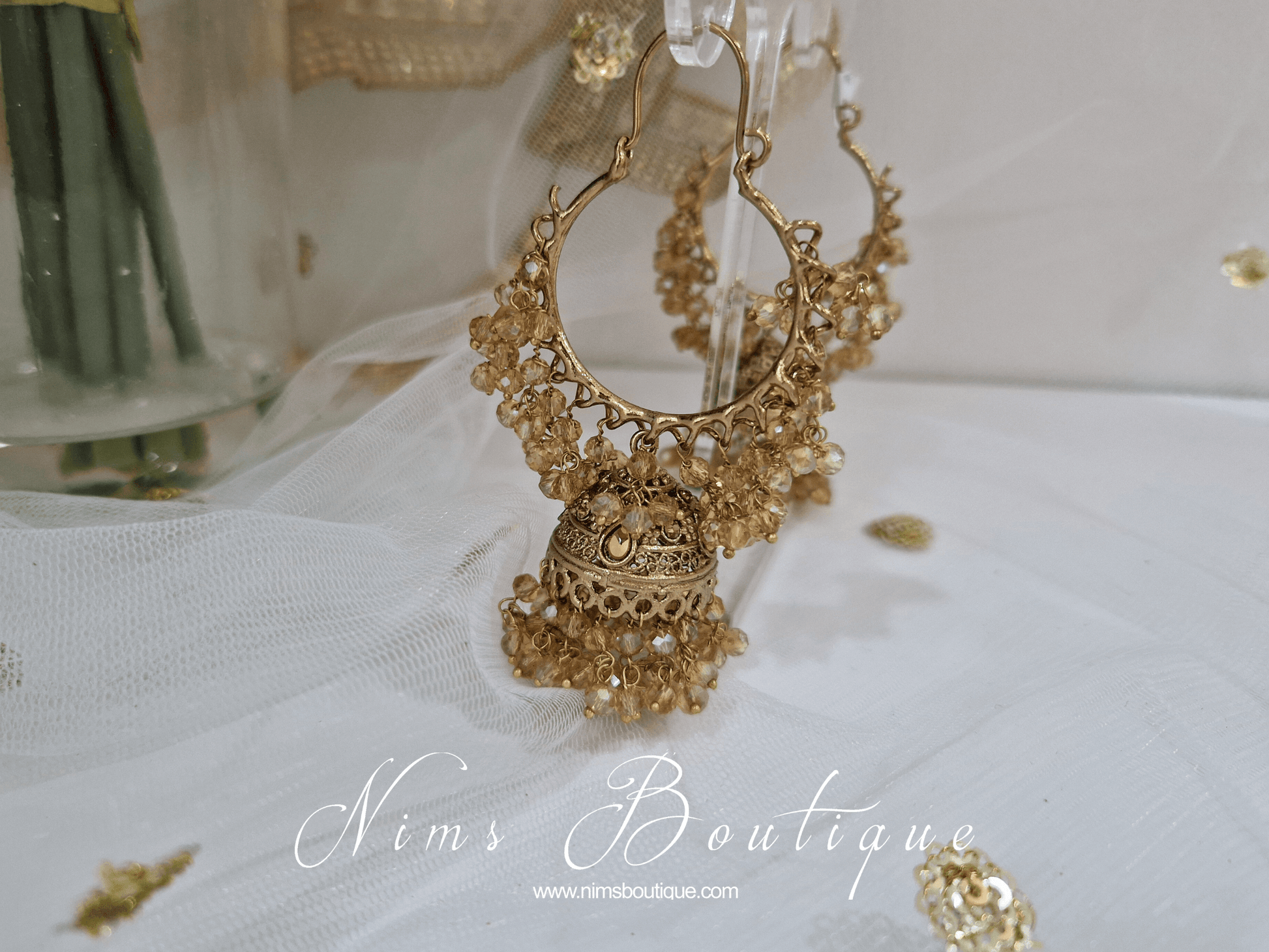 Nims Boutique Emilia Royal Antique Gold & Gold Bead Hoop Chumka Earrings
