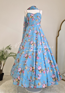 Sky Blue Floral Dress with Pajami (size 4-16)