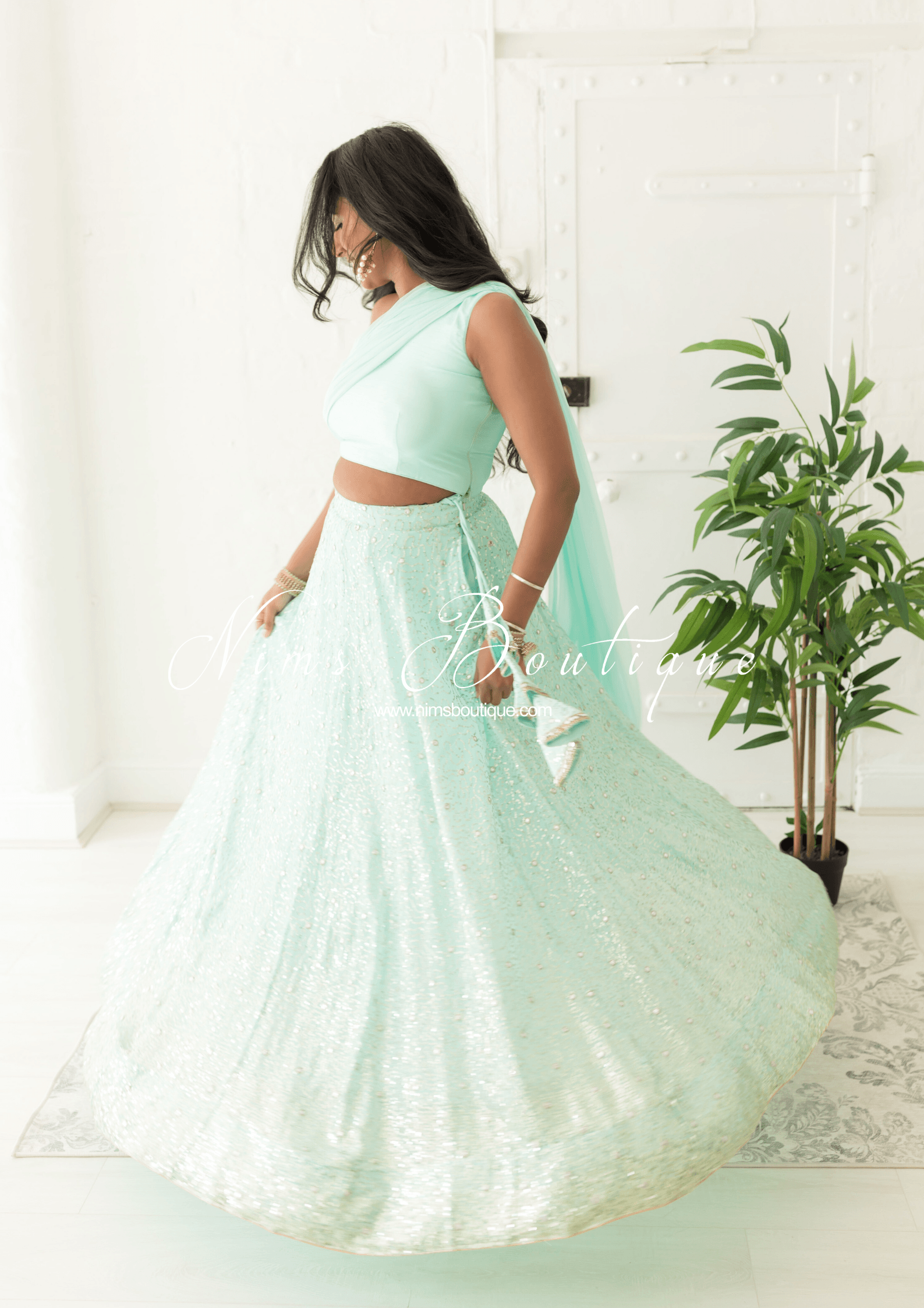 Nims Boutique Arya Mint & Gold Sequin Luxury Skirt sizes 4-14
