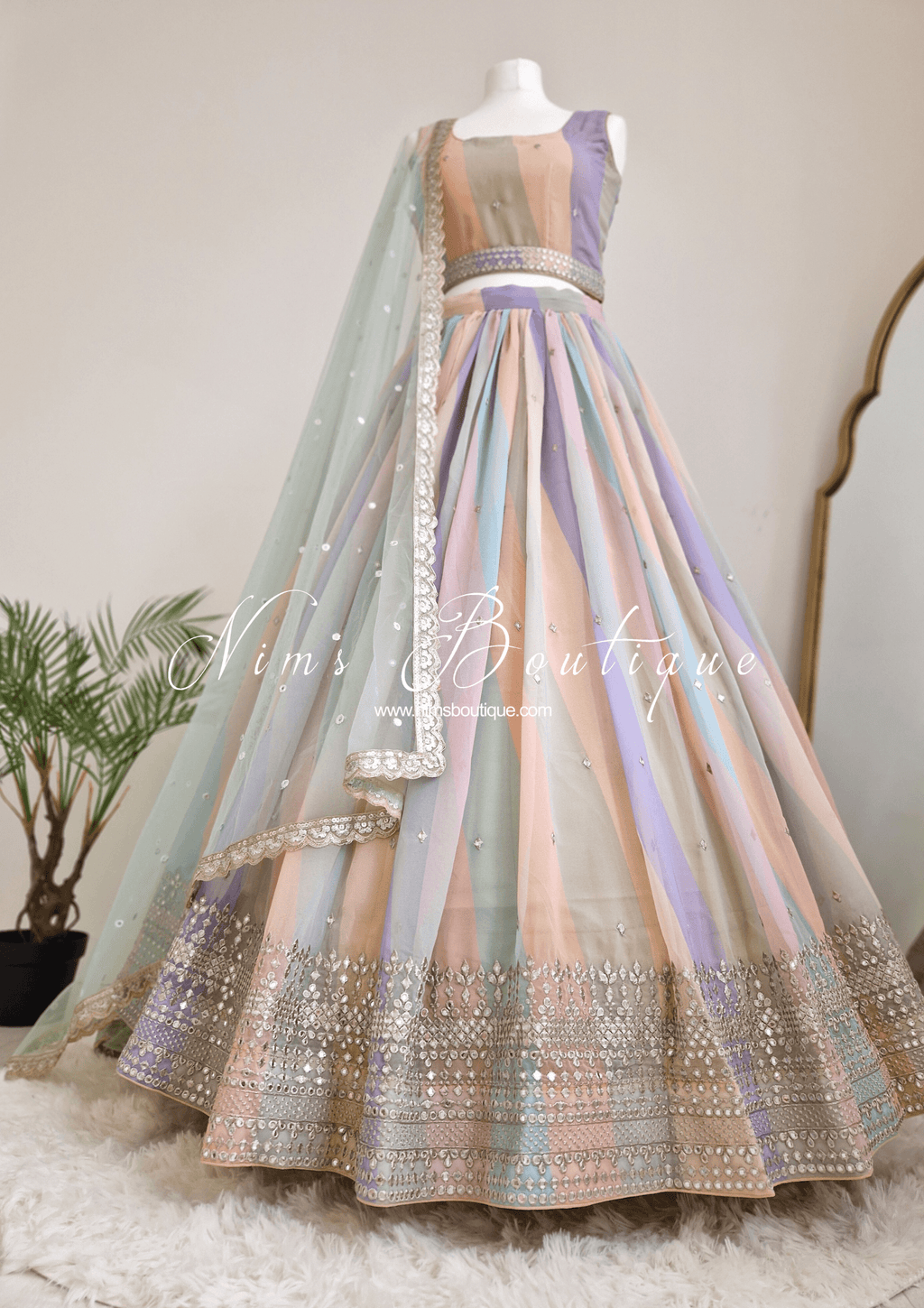 Nims Boutique Pastel Stripe Lehnga sizes 4-16