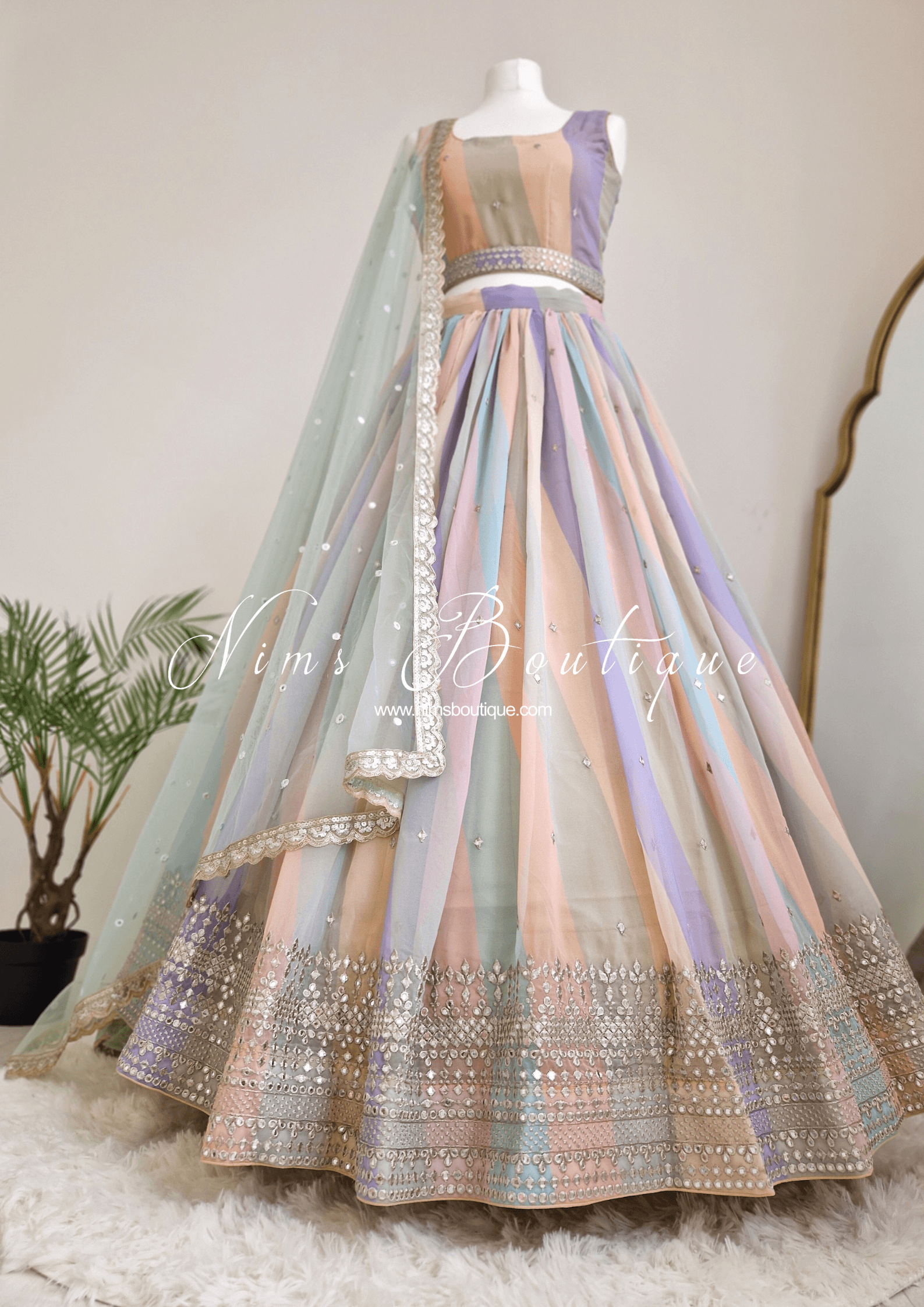 Nims Boutique Pastel Stripe Lehnga sizes 4-16