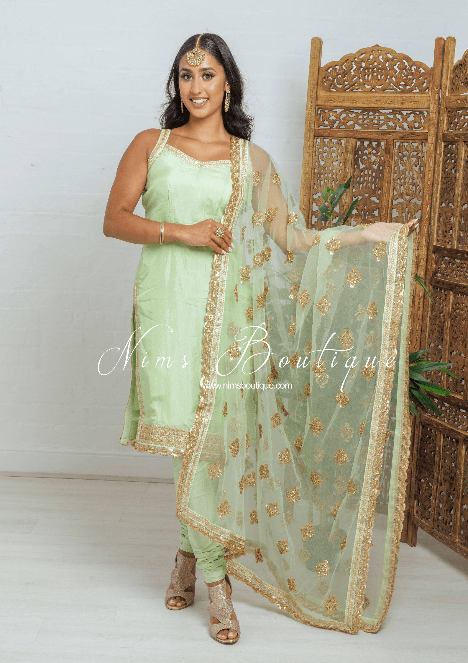 Nims Boutique The NB Classic Sleeveless Mint Silk Pajami Suit sizes 4 to 24