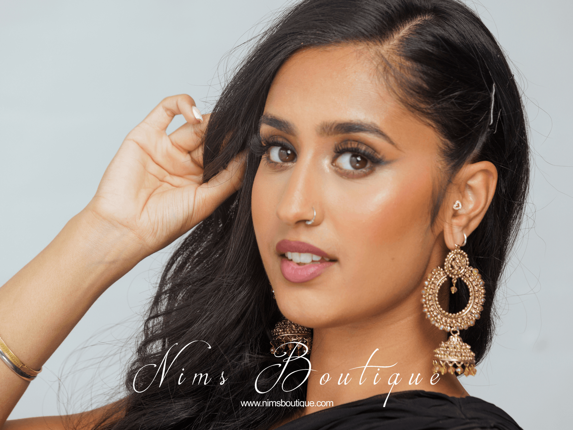 Nims Boutique Nish Antique Gold & Gold Stone Chumka Earrings
