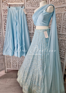 Arya Powder Blue Luxury One Shoulder & Dupatta blouse (4-10)