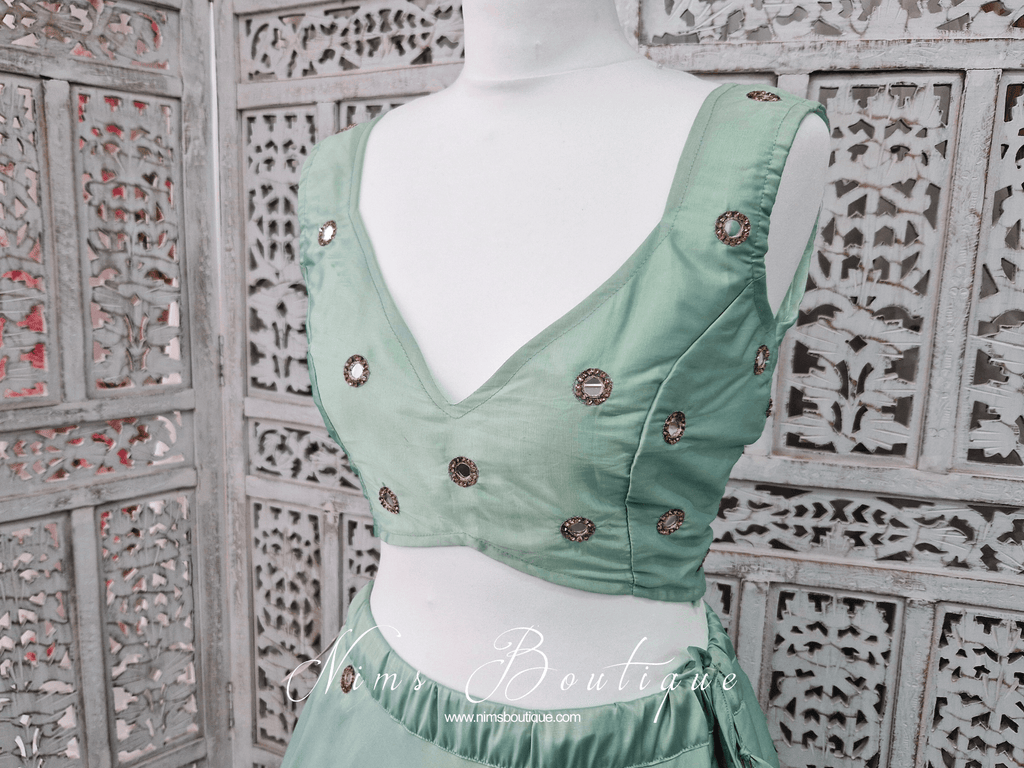 Nims Boutique Rani Luxury Mint Silk Mirror Blouse size 4-16
