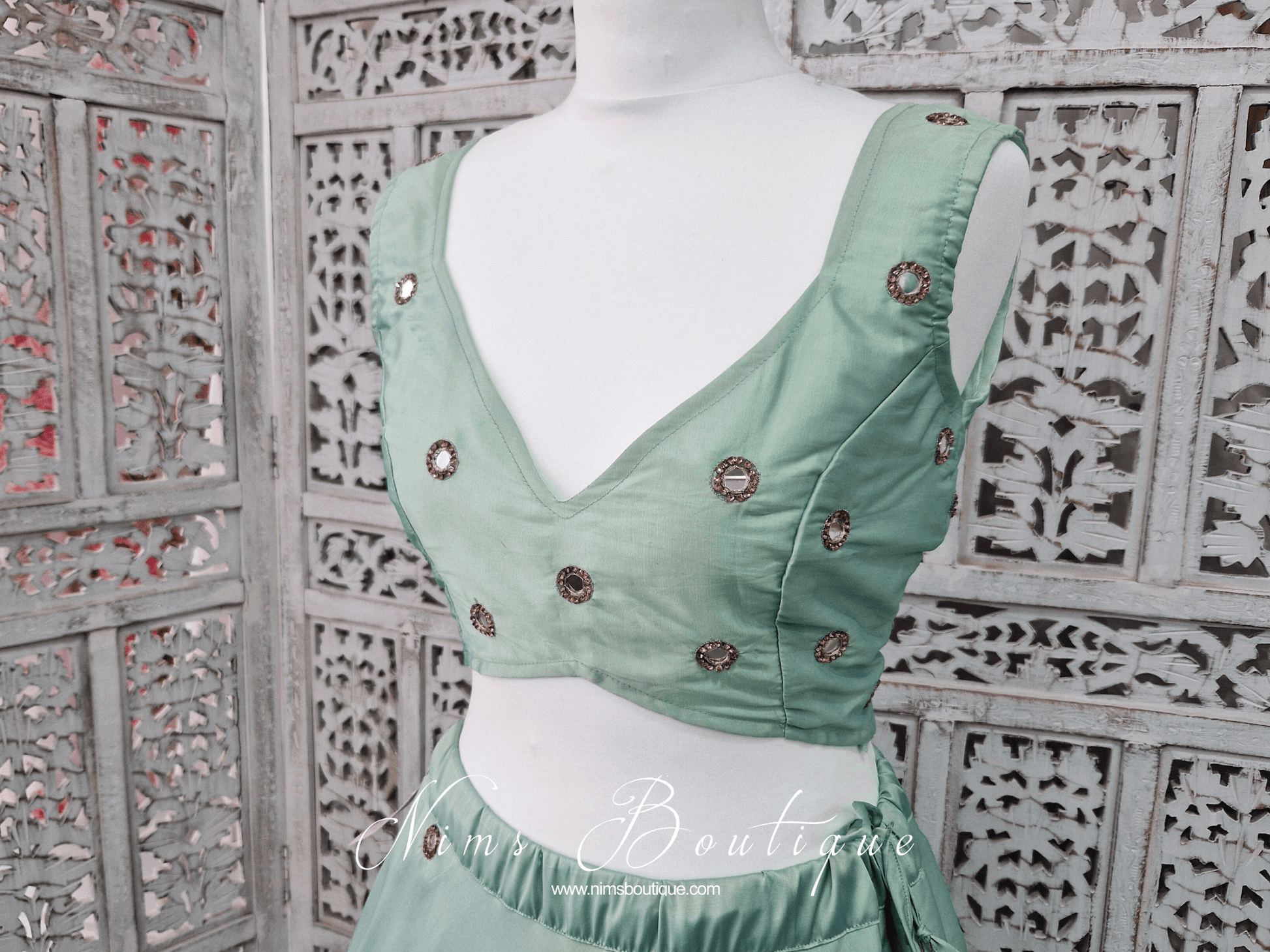 Nims Boutique Rani Luxury Mint Silk Mirror Blouse size 4-16